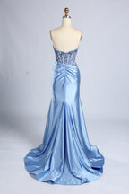 Wholesale Light Blue Strapless Sequin Mermaid Prom Dress 33407