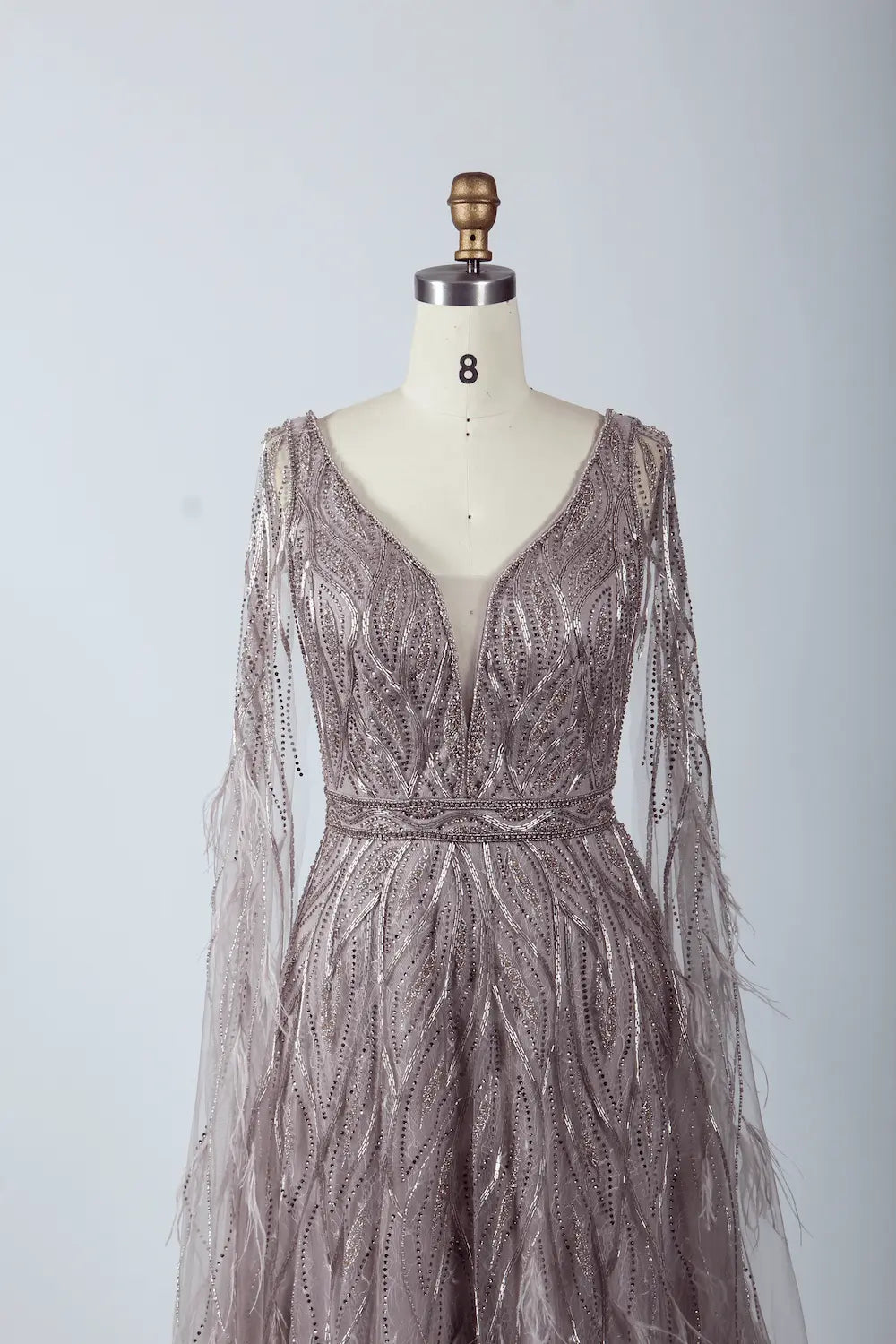 V-Neck Lace A-Line Mother of the Bride Dress with Long Sleeves MC041