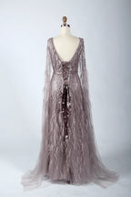 V-Neck Lace A-Line Mother of the Bride Dress with Long Sleeves MC041