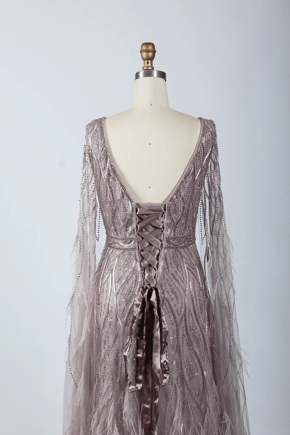 V-Neck Lace A-Line Mother of the Bride Dress with Long Sleeves MC041
