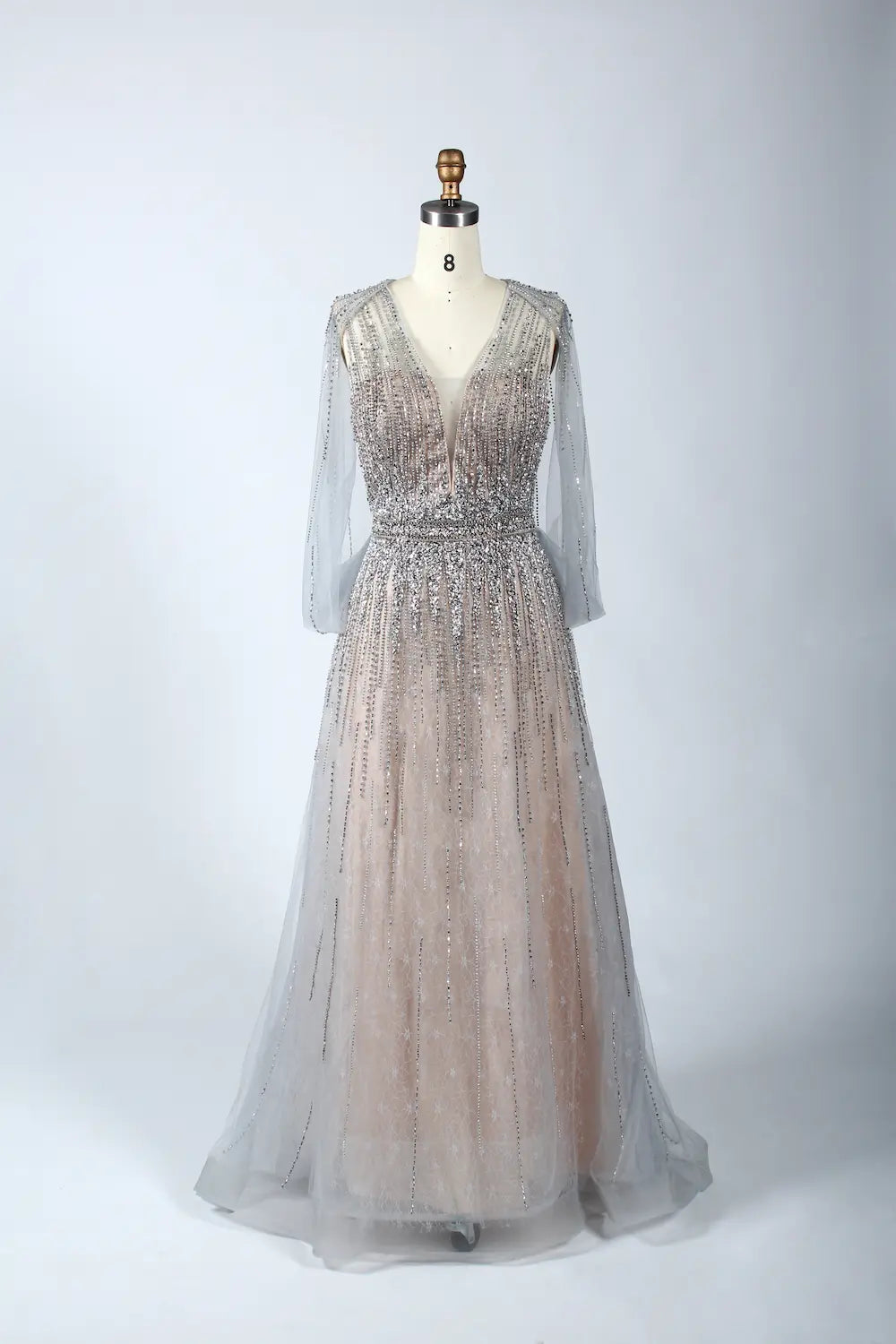 V-Neck Beaded Sleeveless Tulle A-Line Mother Of The Bride Dresses MC049