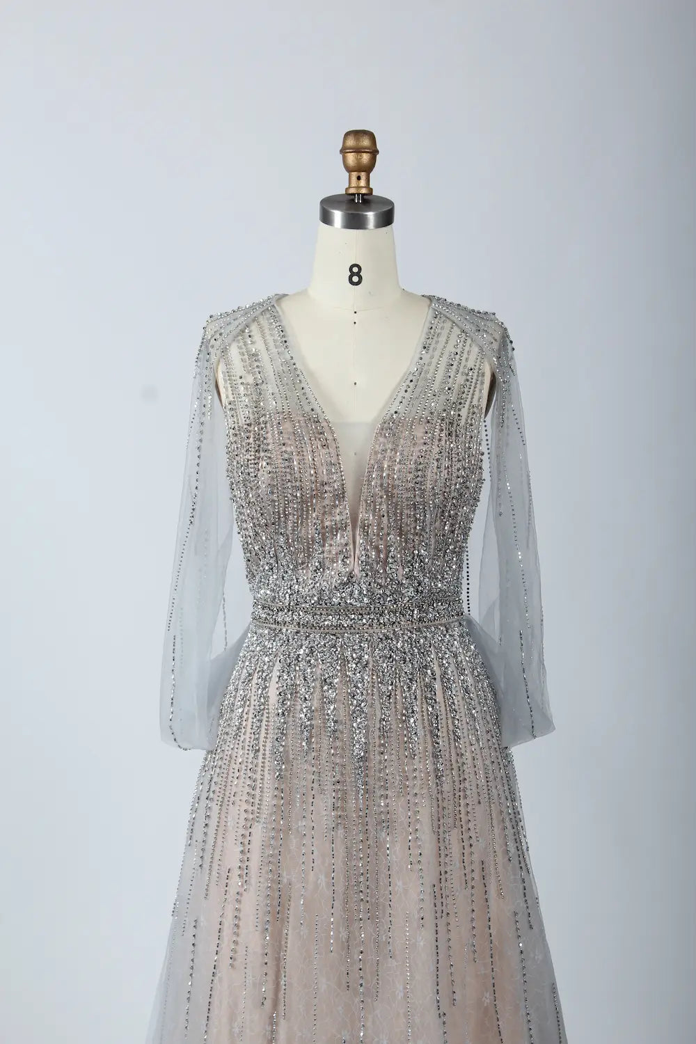 V-Neck Beaded Sleeveless Tulle A-Line Mother Of The Bride Dresses MC049