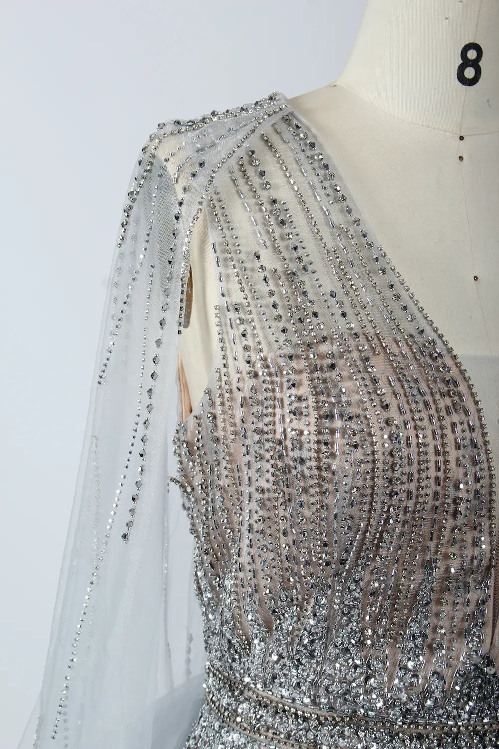 V-Neck Beaded Sleeveless Tulle A-Line Mother Of The Bride Dresses MC049