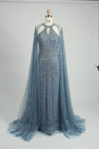 Hot Pink Beaded Mother of the Bride Dress with Sheer Cape MC109