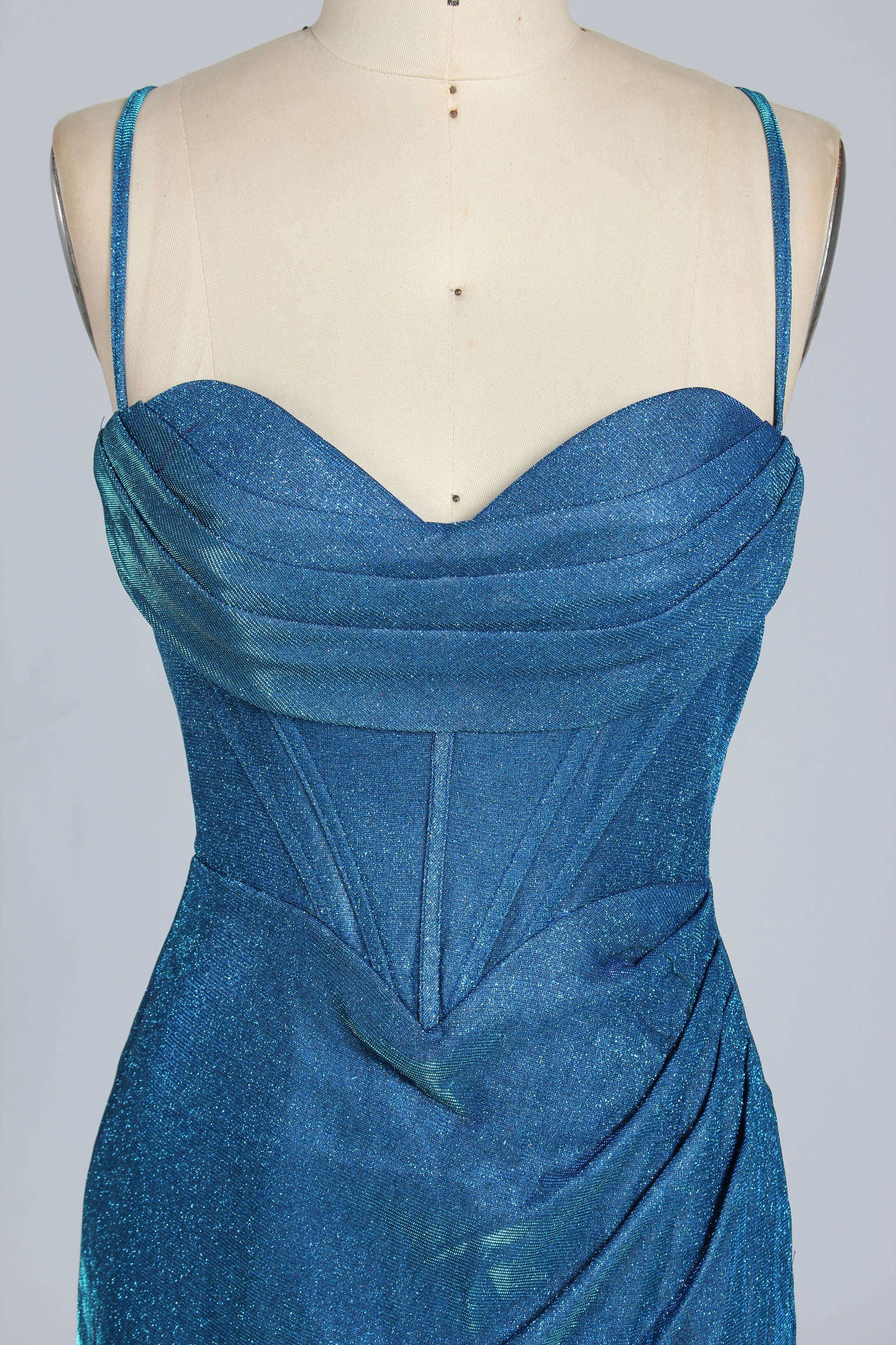 Wholesale Teal Glitter Spaghetti-Strap Ruched Homecoming Dress d-099s