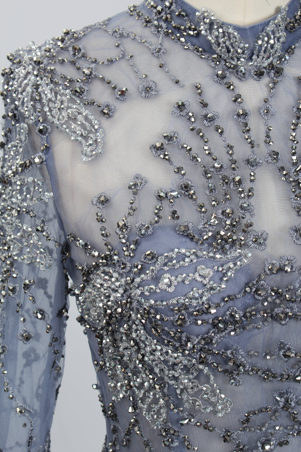 Wholesale High - Neck Sheer Beaded Mother - of - the - Bride Gown MK044