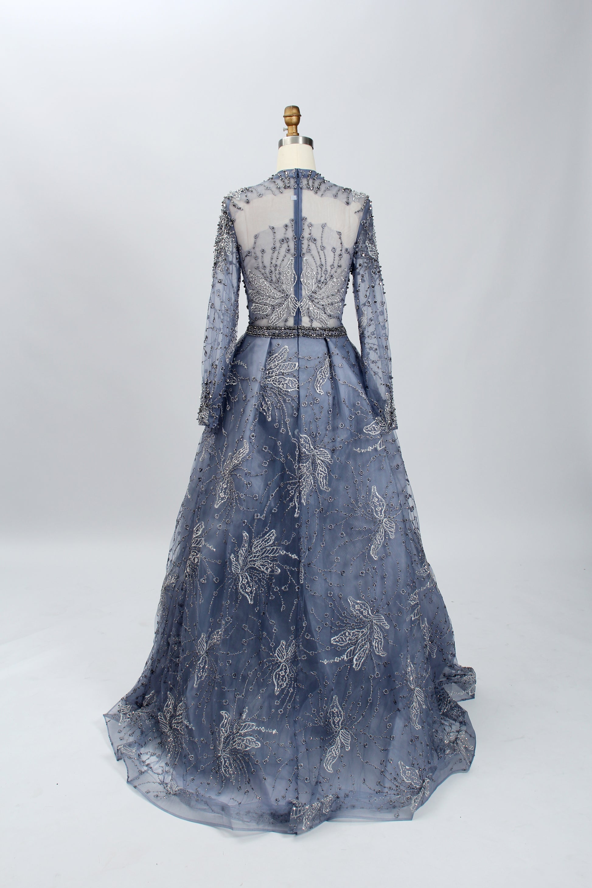 Wholesale High - Neck Sheer Beaded Mother - of - the - Bride Gown MK044
