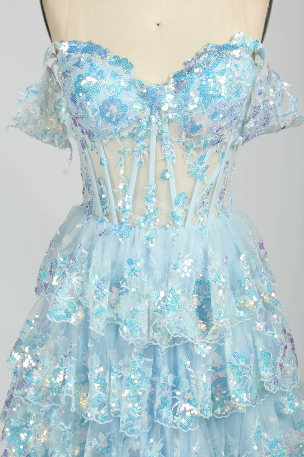 Whimsical Layered Lace Petal Prom Dress - Wholesale 32979