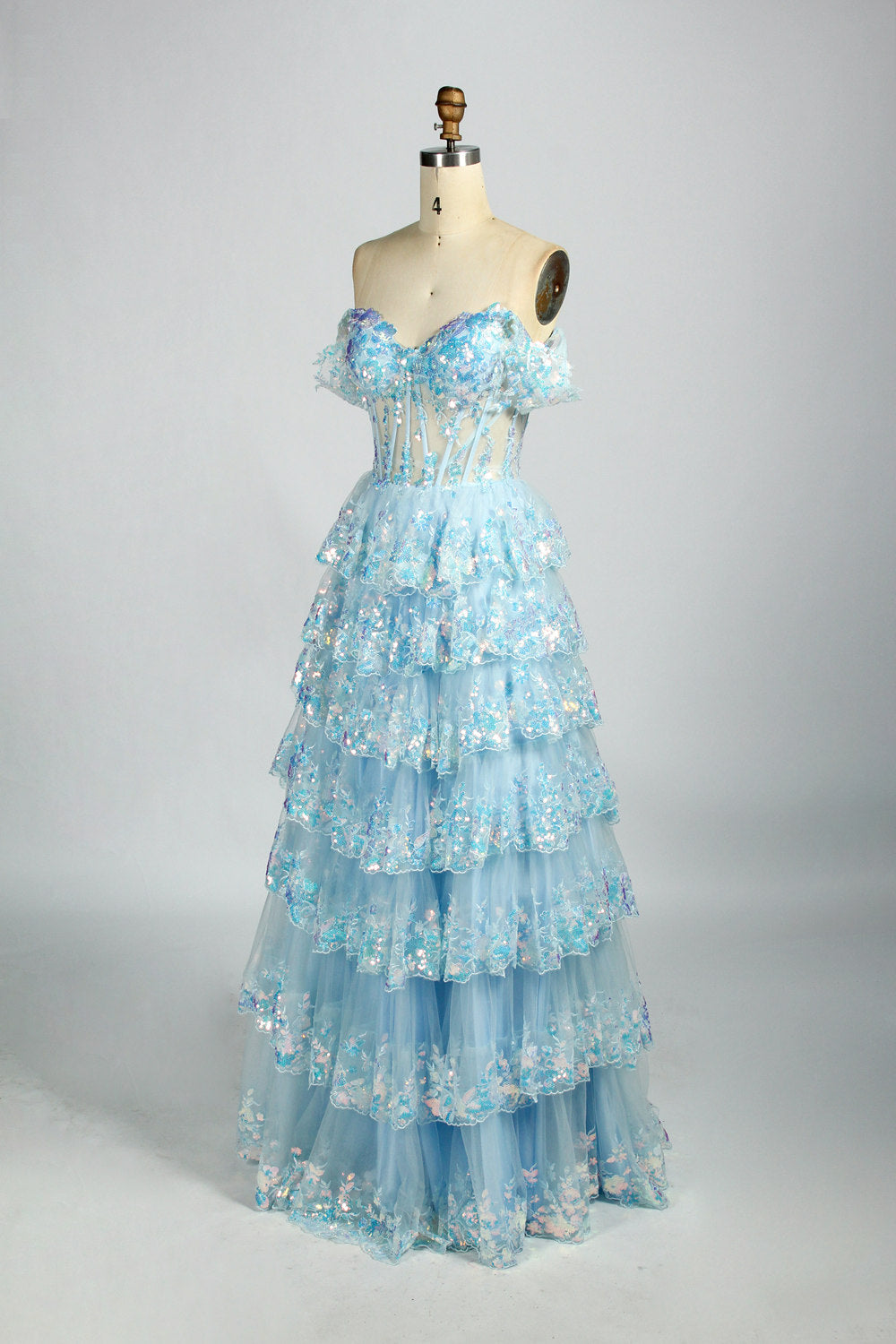 Whimsical Layered Lace Petal Prom Dress - Wholesale 32979