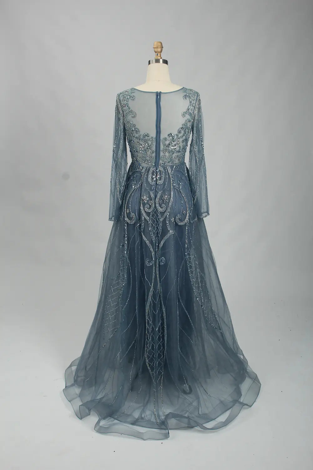 Beaded Long Sleeve Slate Blue A-Line Mother of the Bride Dress MC106