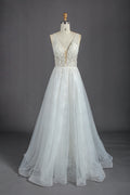 Wholesale Sequin Tulle Wedding Dress – Deep V Neck Gown kt1315