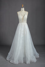 Wholesale Sequin Tulle Wedding Dress – Deep V Neck Gown kt1315