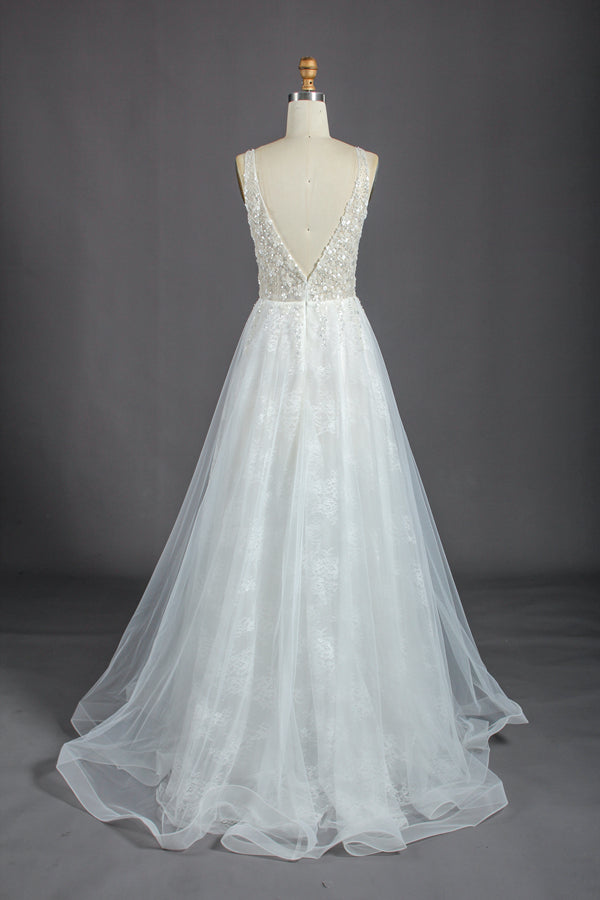 Wholesale Sequin Tulle Wedding Dress – Deep V Neck Gown kt1315