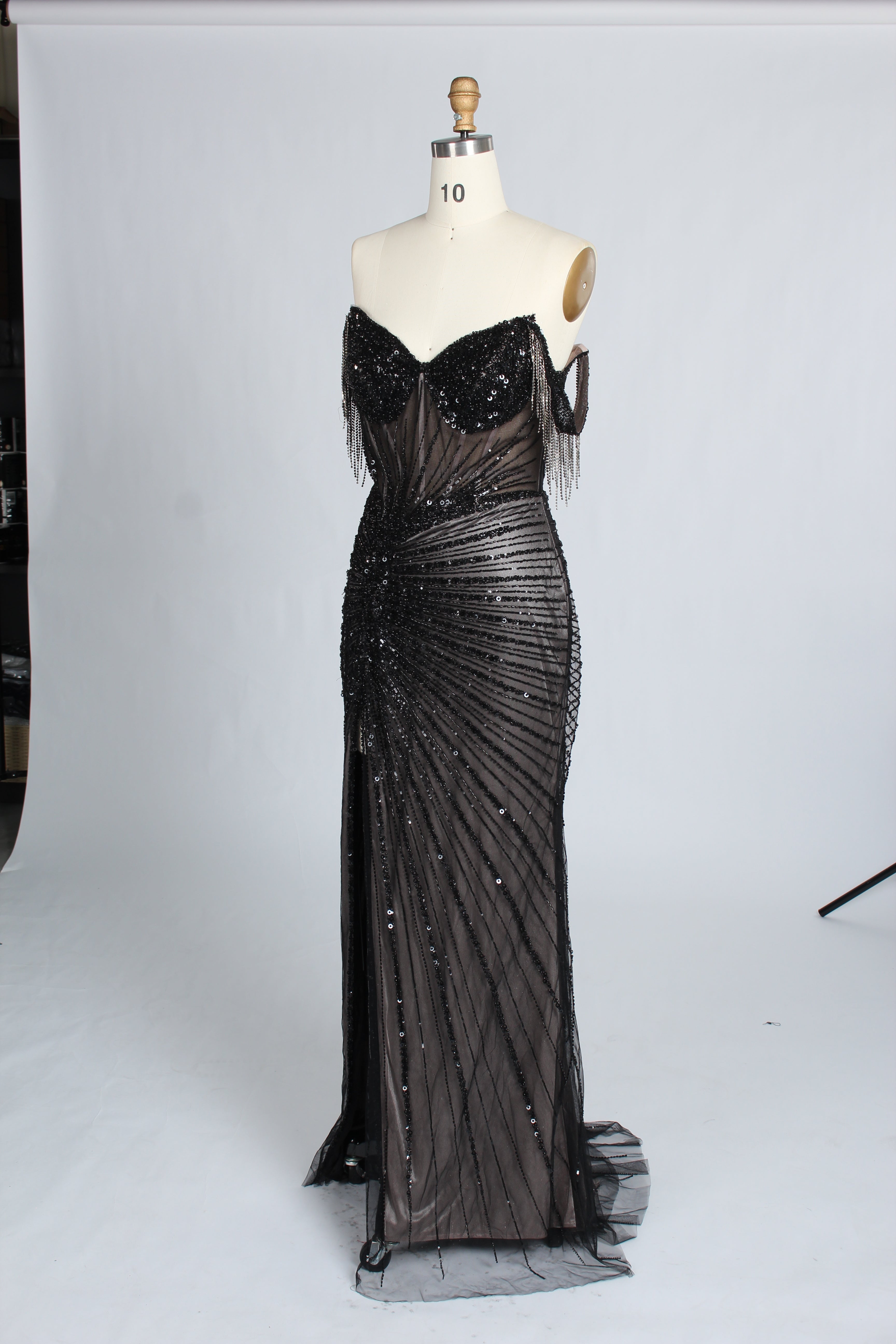 Wholesale Black Sequin Evening Gown, Mermaid Prom Dress 33317