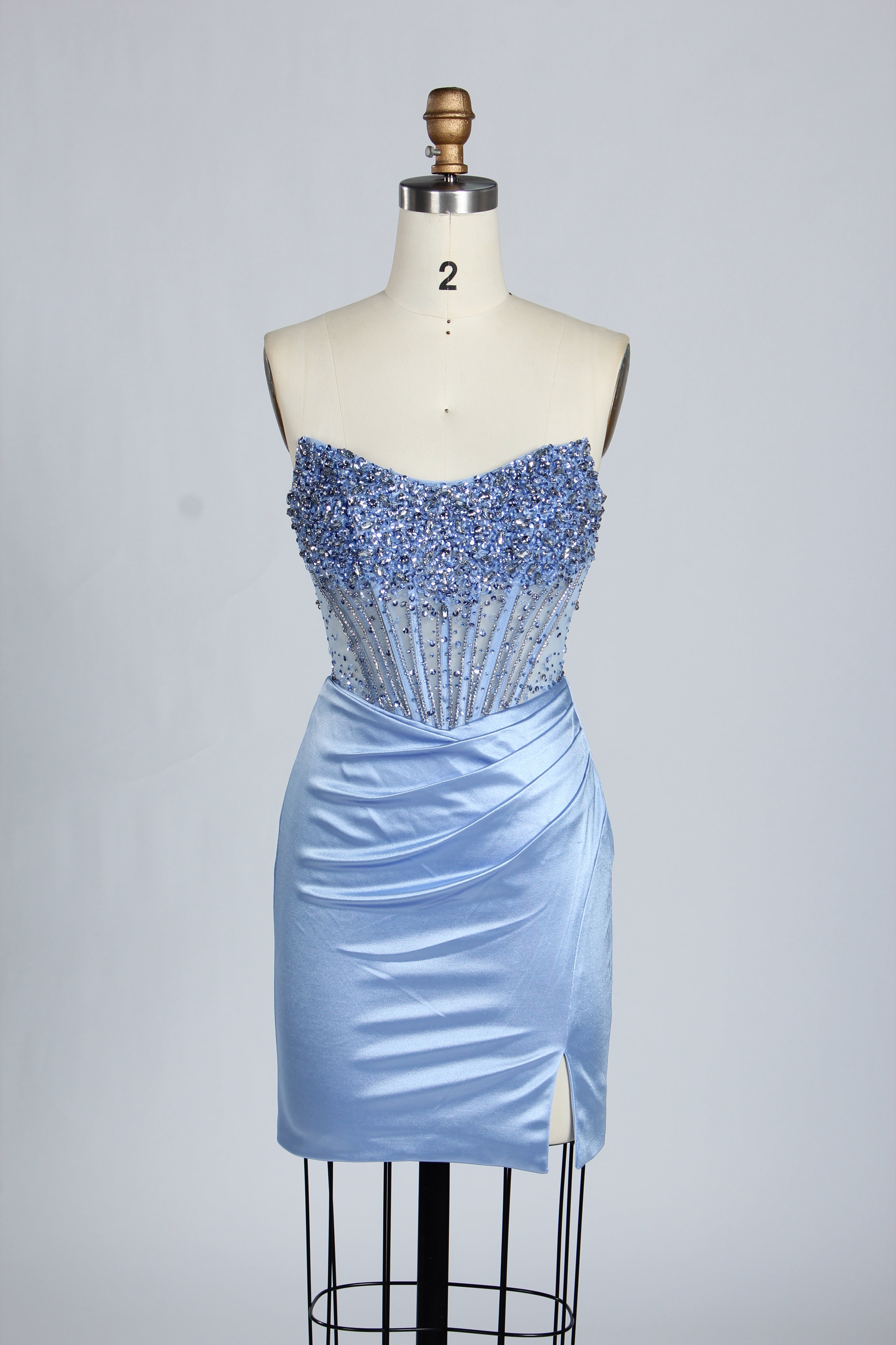 Wholesale Light Blue Sequin Strapless Satin Homecoming Dress KT1436S