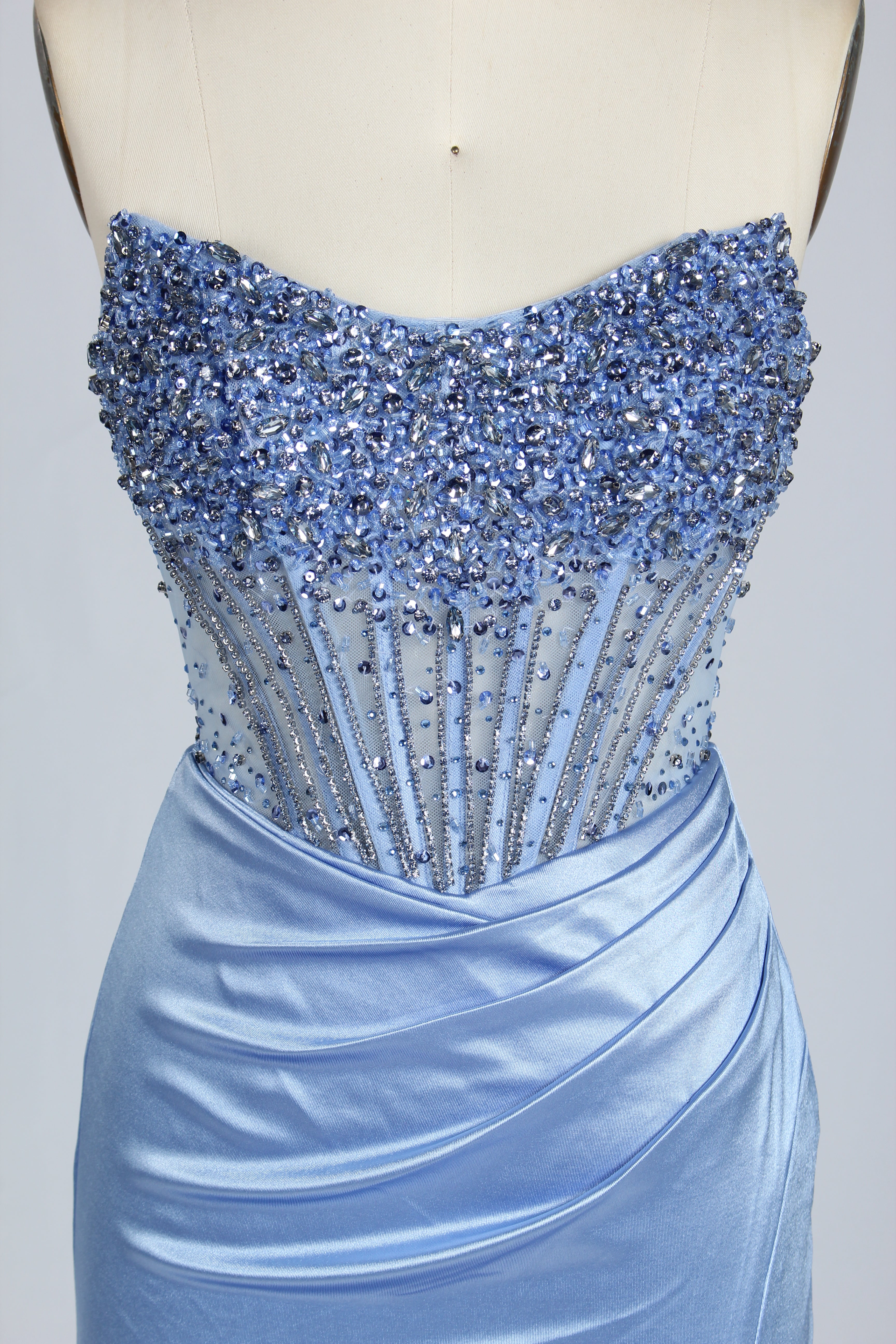 Wholesale Light Blue Sequin Strapless Satin Homecoming Dress KT1436S