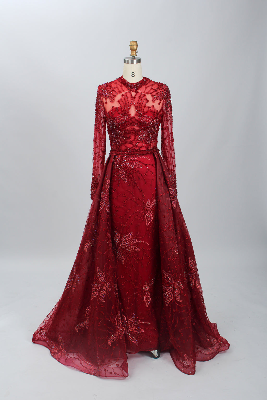 Wholesale High - Neck Sheer Beaded Mother - of - the - Bride Gown MK044