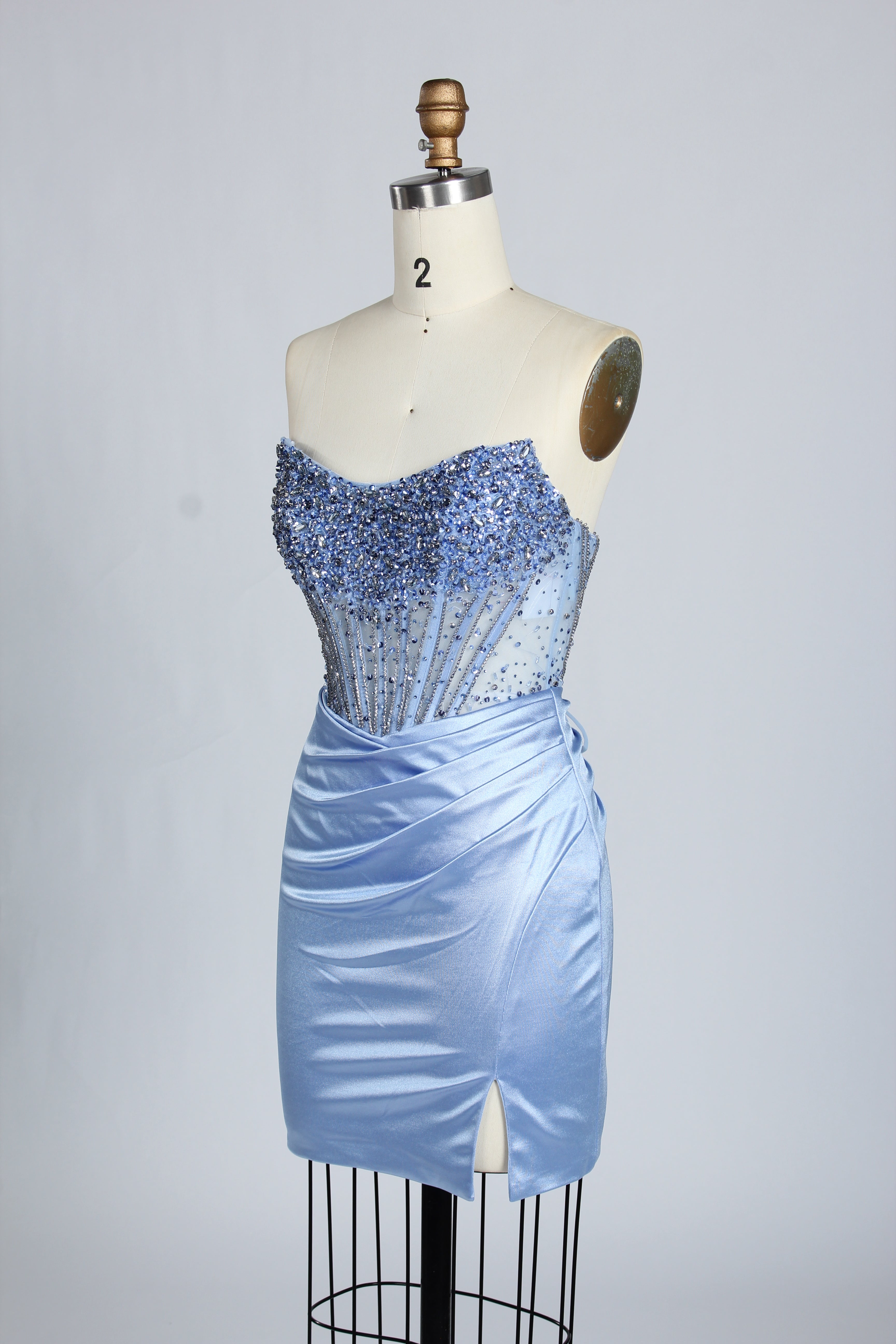 Wholesale Light Blue Sequin Strapless Satin Homecoming Dress KT1436S