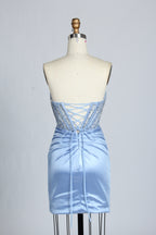 Wholesale Light Blue Sequin Strapless Satin Homecoming Dress KT1436S