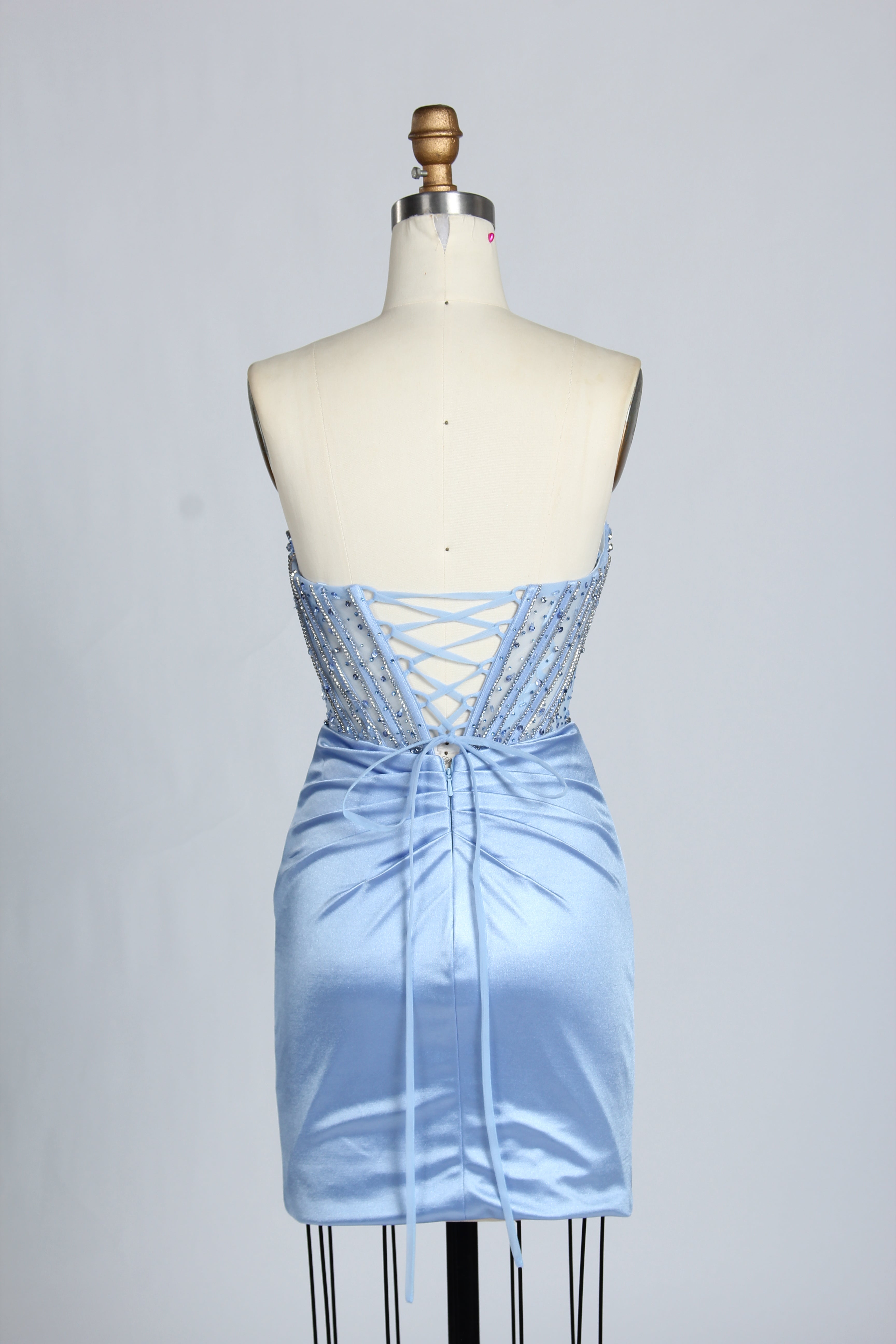 Wholesale Light Blue Sequin Strapless Satin Homecoming Dress KT1436S
