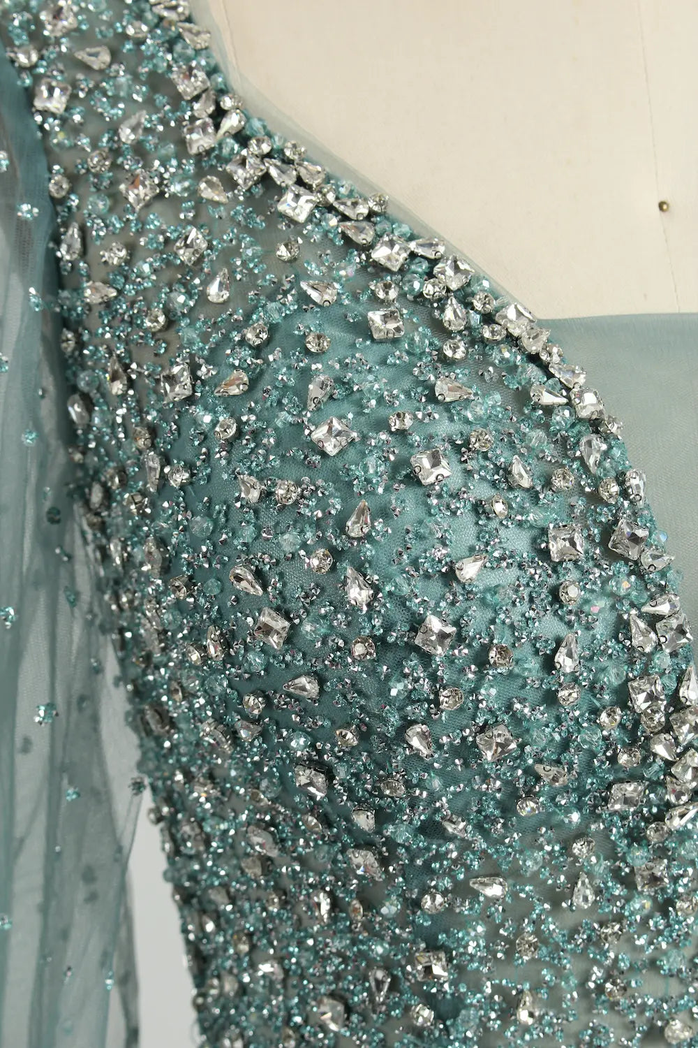 Beaded A-Line Mother of the Bride Dress with Long Bishop Sleeves MK136