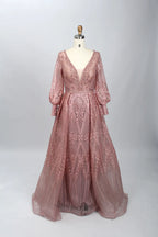 Beaded A-Line Mother of the Bride Dress with Long Sleeves MK084