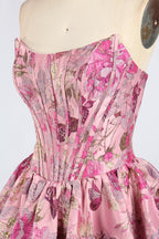 Wholesale Pink Floral Brocade Strapless Homecoming Dress 33411