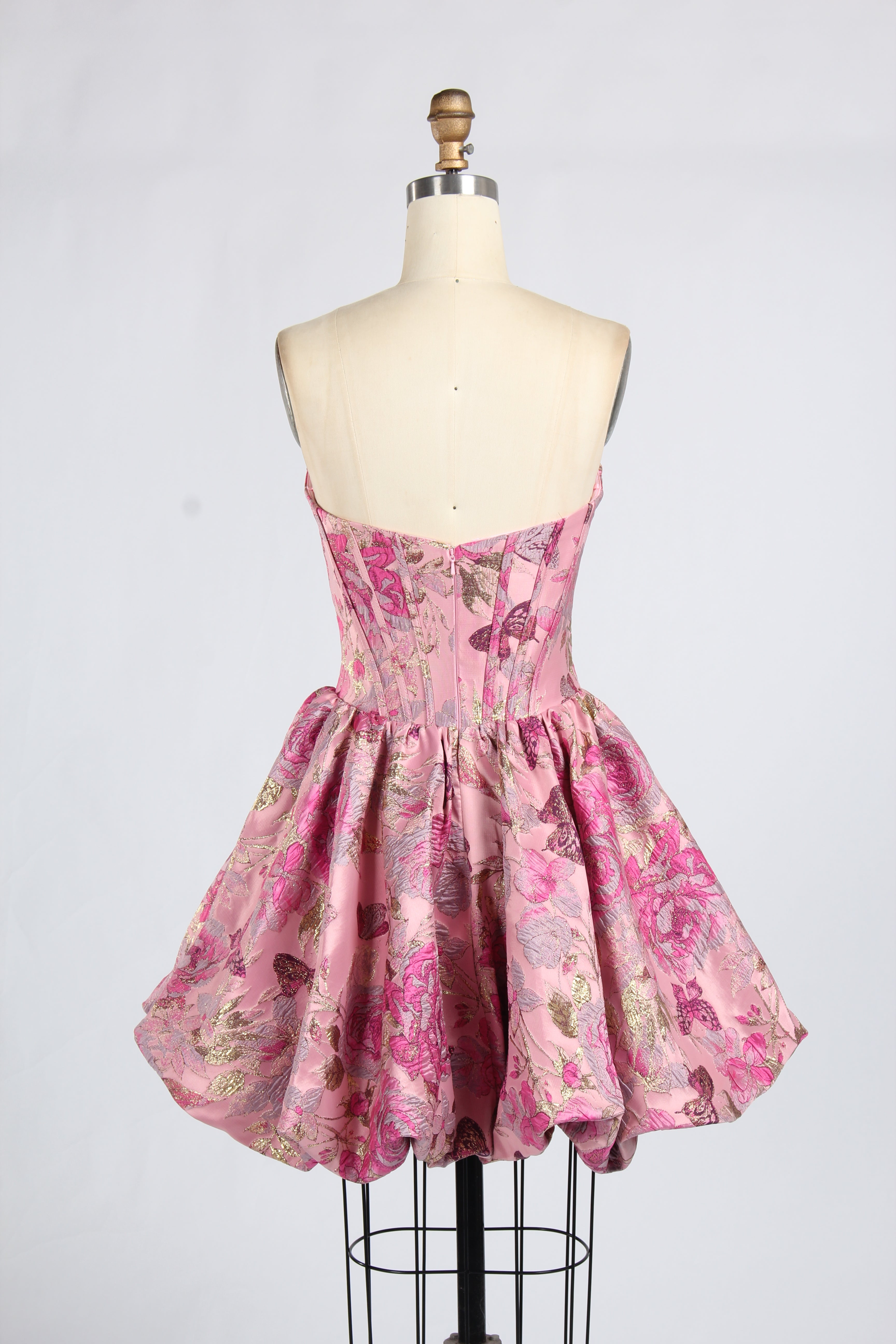 Wholesale Pink Floral Brocade Strapless Homecoming Dress 33411