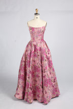 Wholesale Pink Floral Brocade Strapless Prom Ball Gown 33412