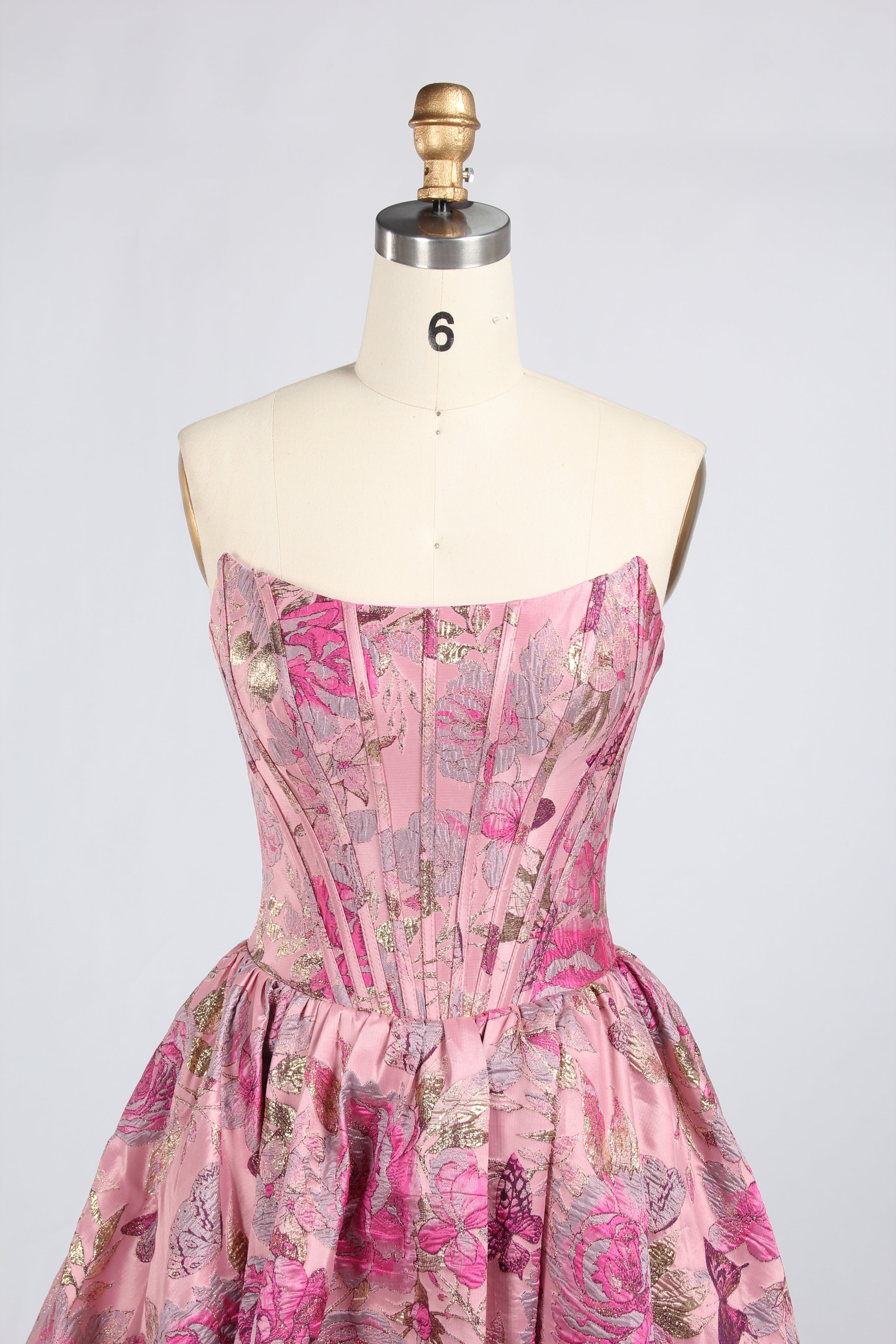 Wholesale Pink Floral Brocade Strapless Prom Ball Gown 33412