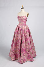 Wholesale Pink Floral Brocade Strapless Prom Ball Gown 33412