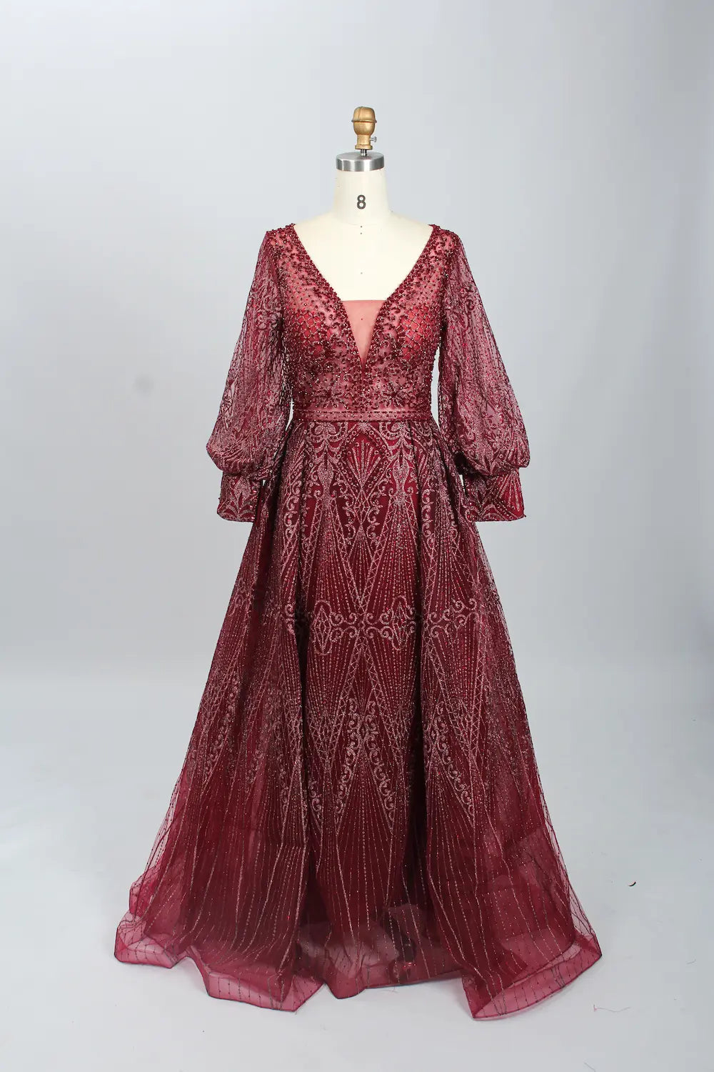 Beaded A-Line Mother of the Bride Dress with Long Sleeves MK084