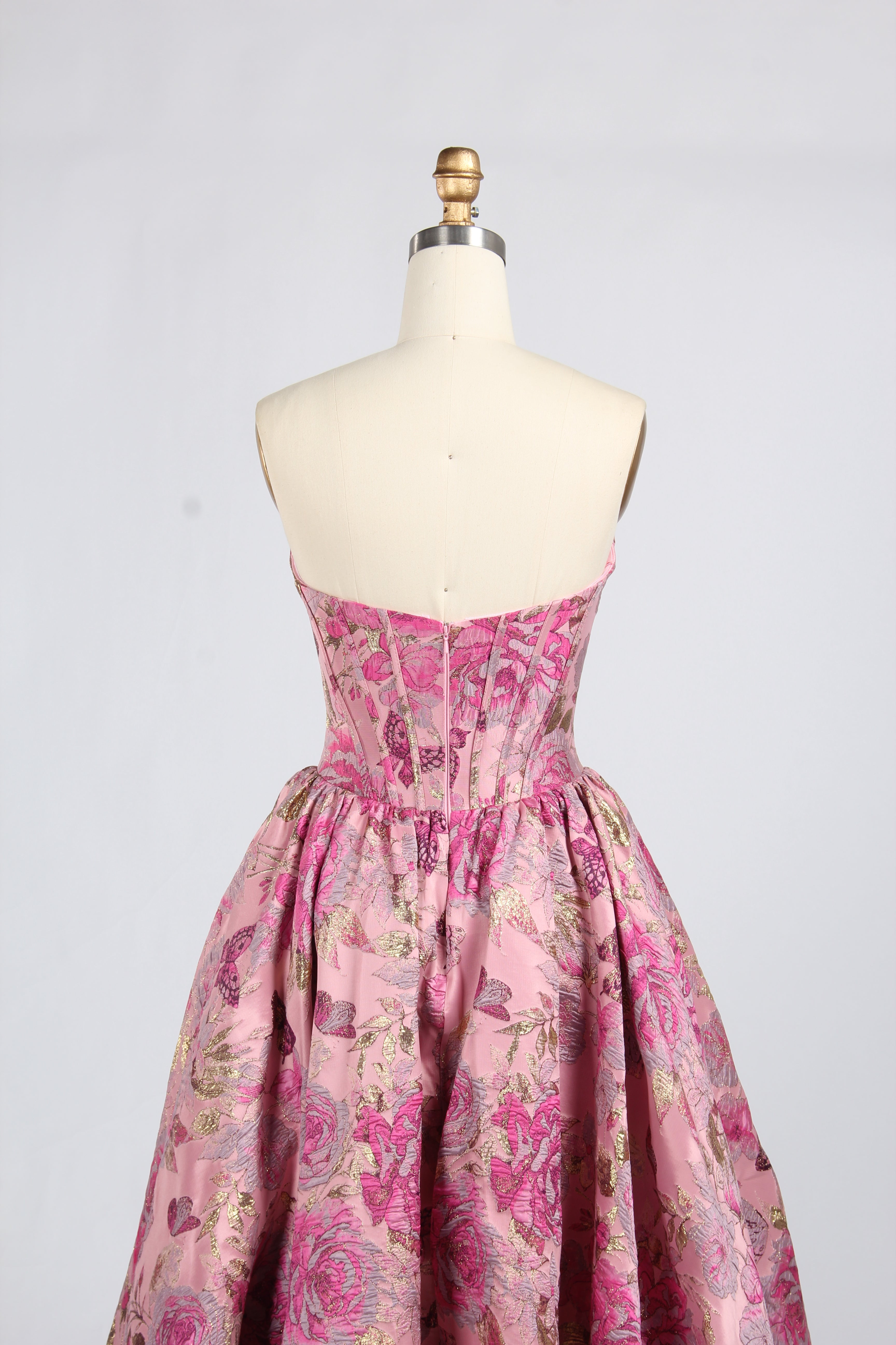 Wholesale Pink Floral Brocade Strapless Prom Ball Gown 33412