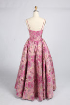 Wholesale Pink Floral Brocade Strapless Prom Ball Gown 33412