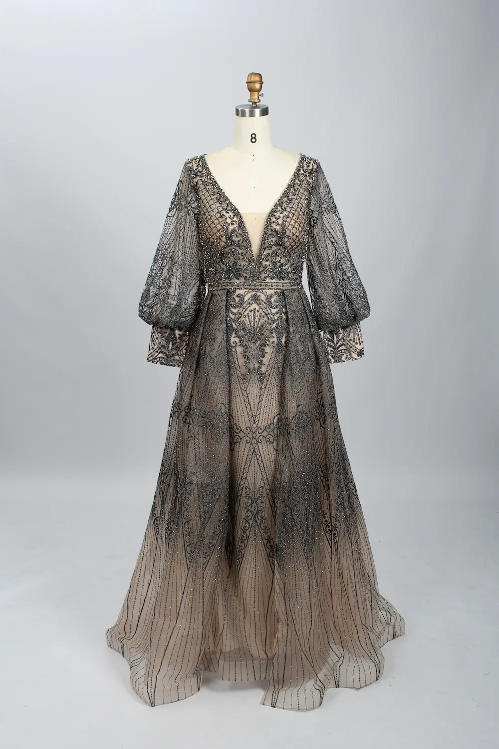 Beaded A-Line Mother of the Bride Dress with Long Sleeves MK084
