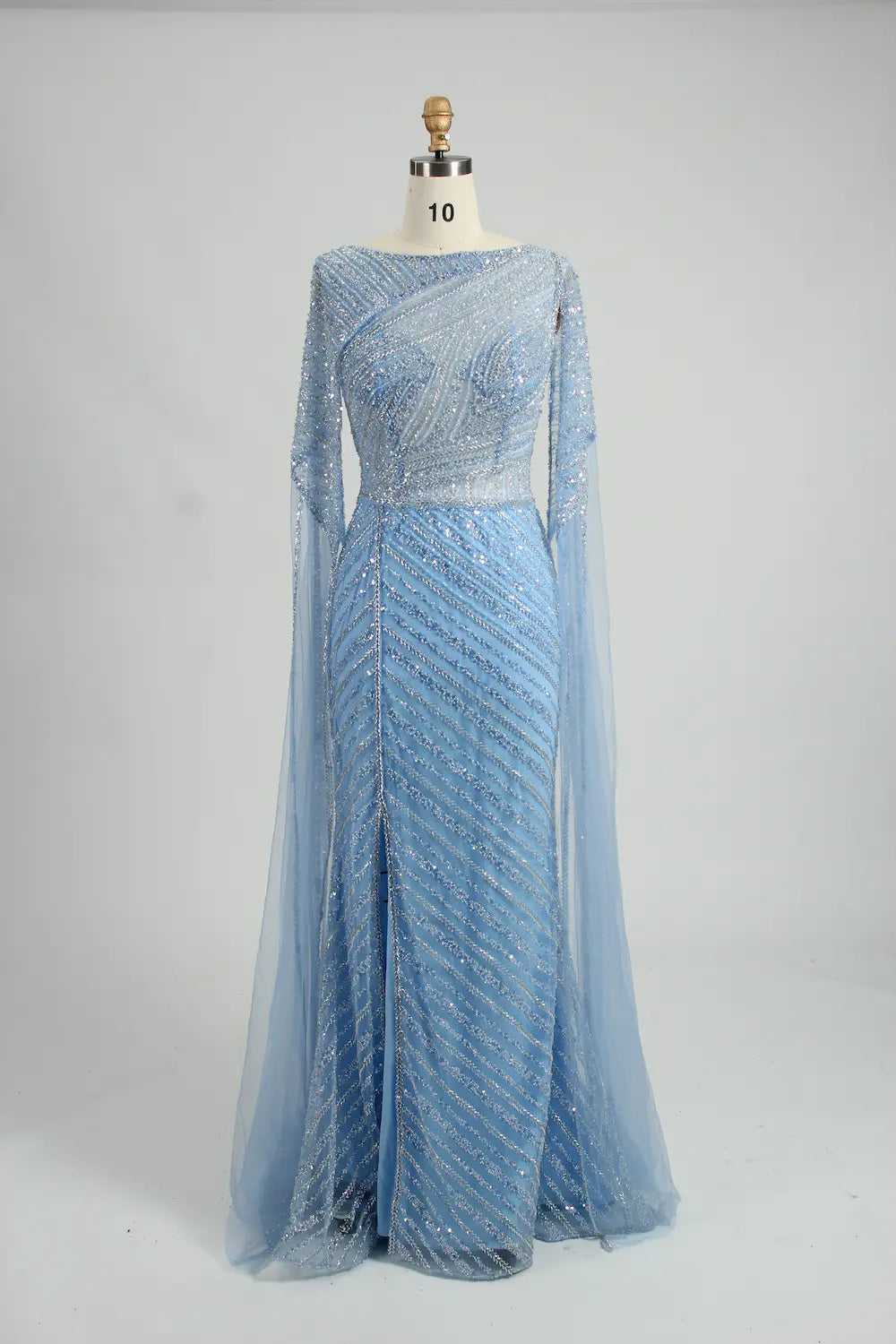 Light Blue Sequin Boat Neck Long Sleeve Mother of the Bride Dress MK126