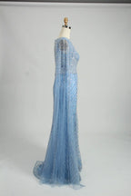 Light Blue Sequin Boat Neck Long Sleeve Mother of the Bride Dress MK126