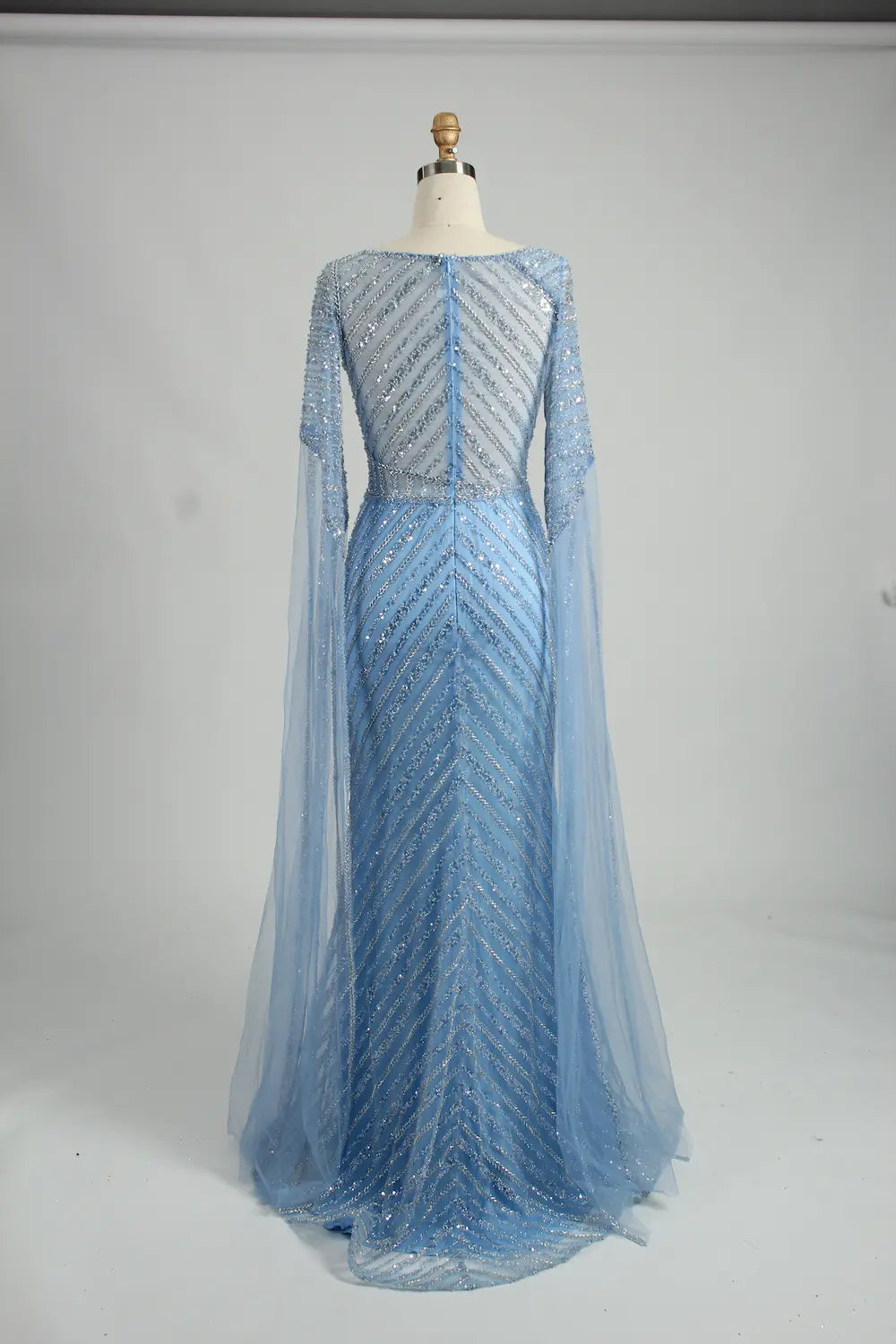Light Blue Sequin Boat Neck Long Sleeve Mother of the Bride Dress MK126