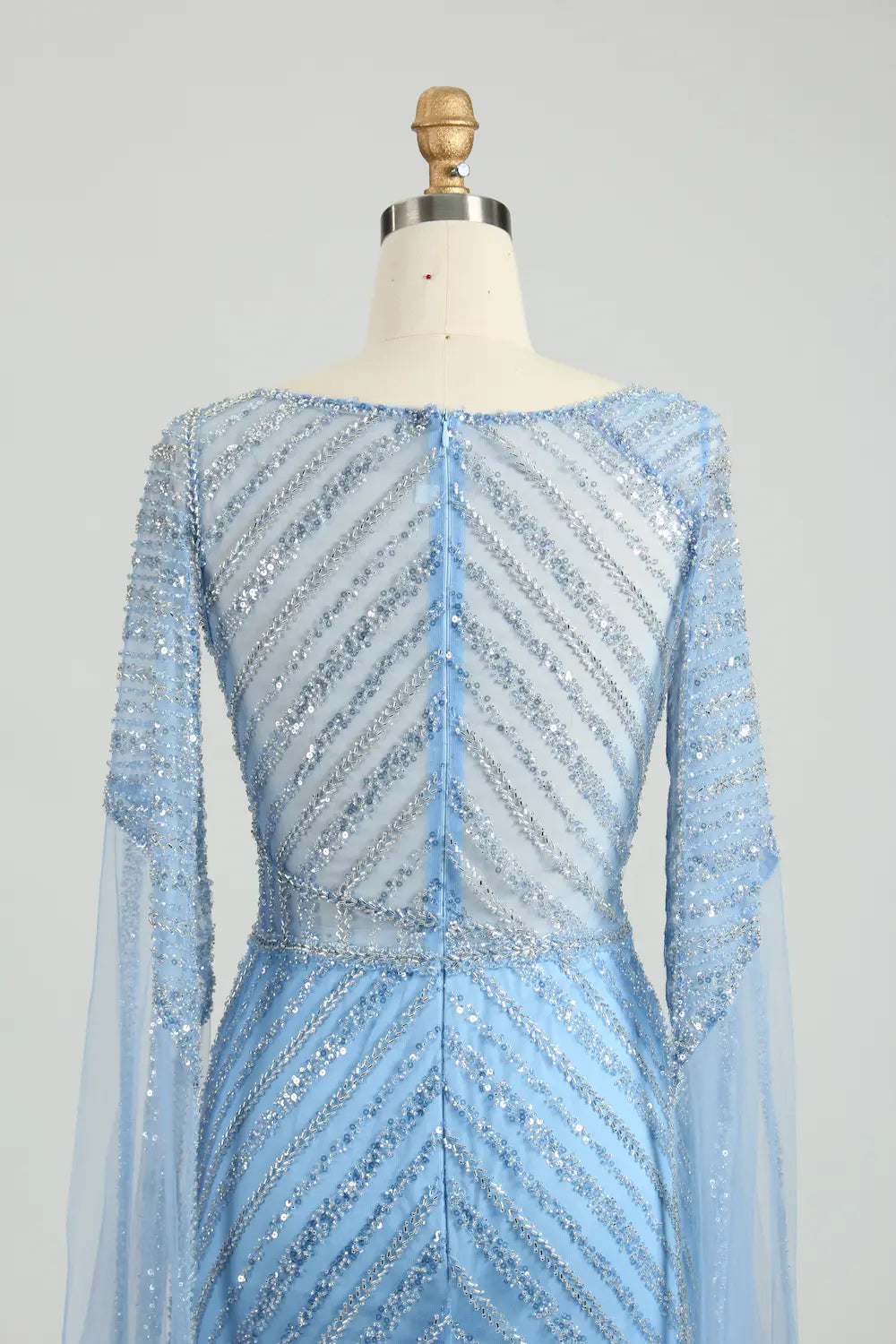 Light Blue Sequin Boat Neck Long Sleeve Mother of the Bride Dress MK126