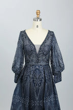 Beaded A-Line Mother of the Bride Dress with Long Sleeves MK084