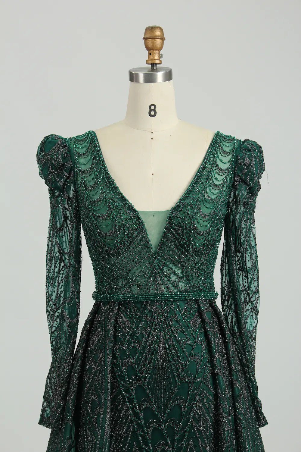 Dark Green Sparkling A-Line Mother of the Bride Dress with Long Sleeves MK093