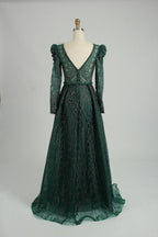 Dark Green Sparkling A-Line Mother of the Bride Dress with Long Sleeves MK093