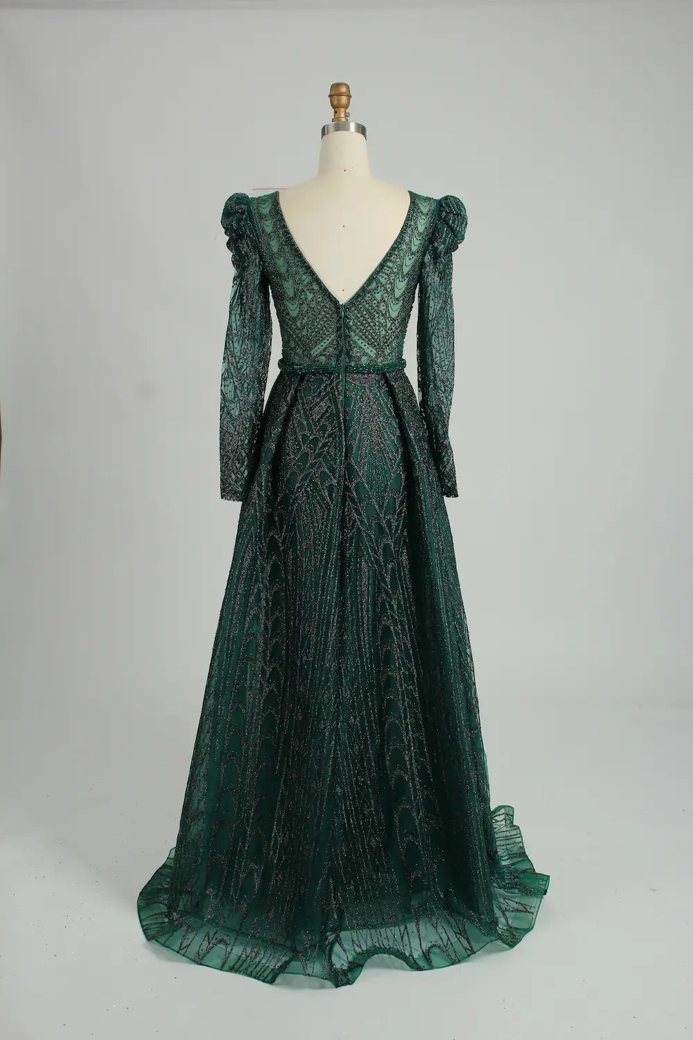 Dark Green Sparkling A-Line Mother of the Bride Dress with Long Sleeves MK093