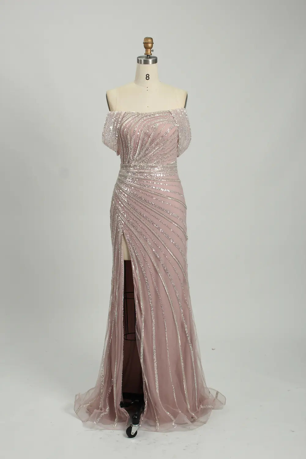 Sequin Off the Shoulder Slate Blue Mother of the Bride or Groom Dress KS034