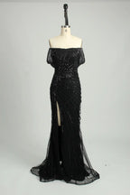 Sequin Off the Shoulder Slate Blue Mother of the Bride or Groom Dress KS034