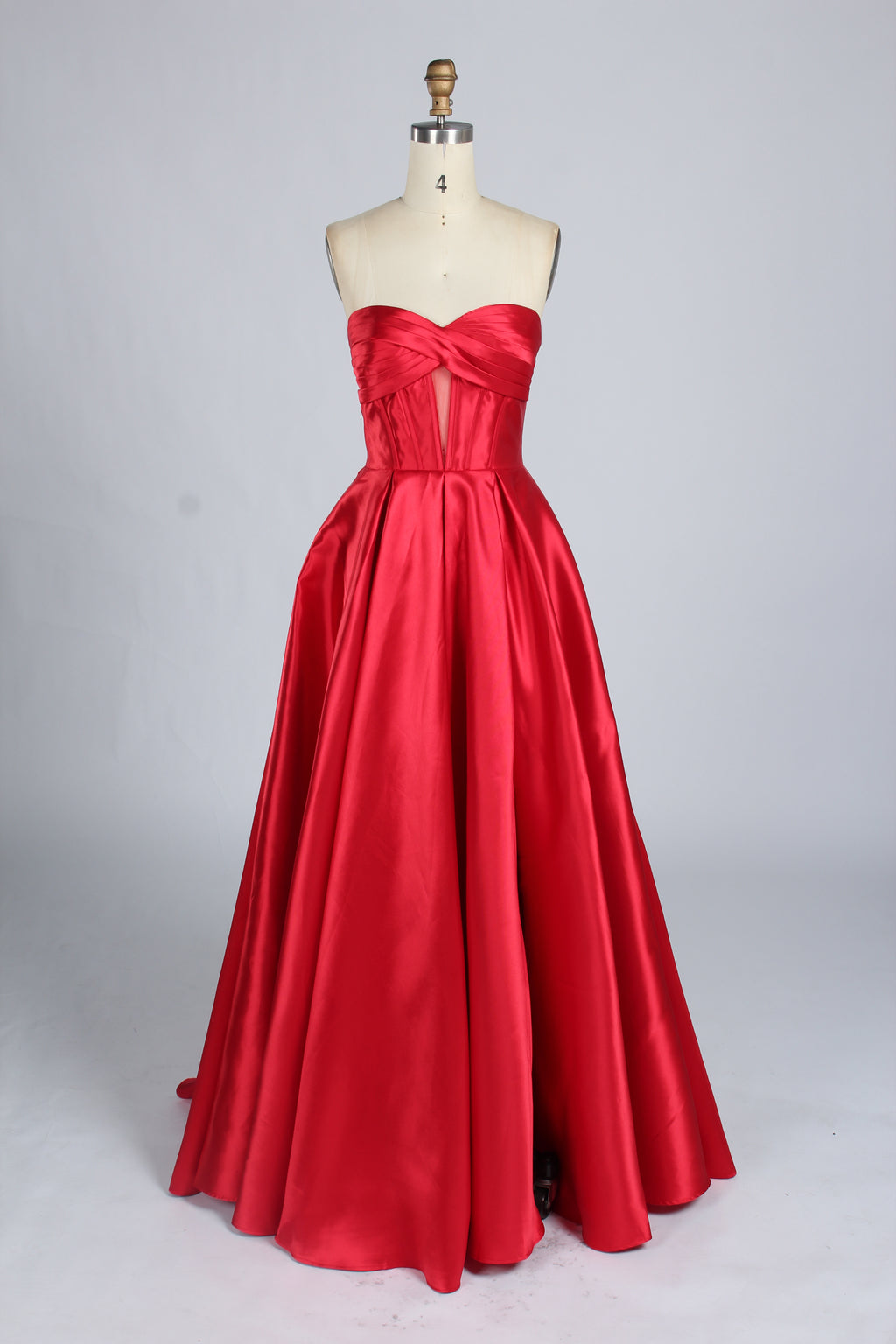 Wholesale Elegant Red Satin Strapless Prom Gown 33297