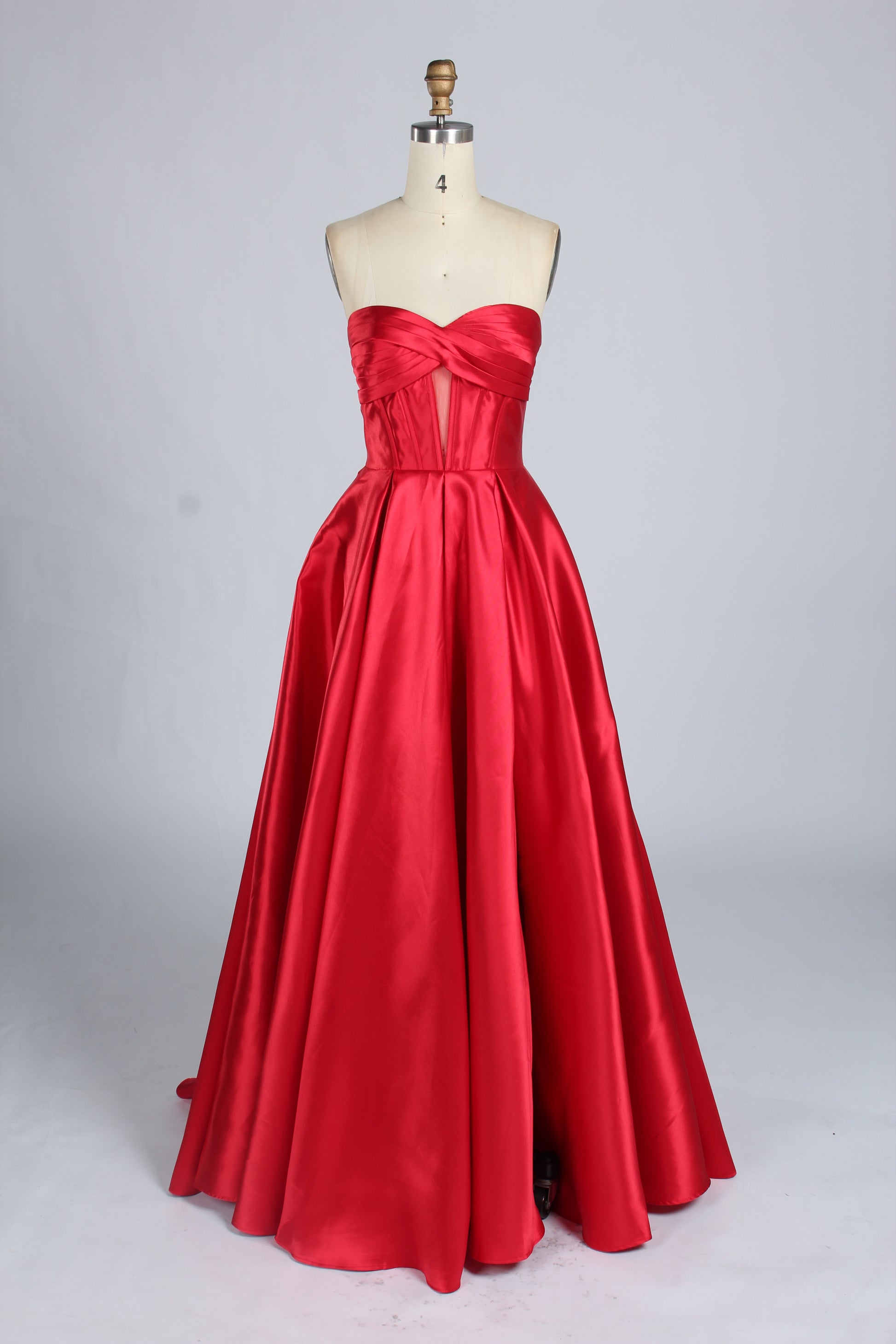 Wholesale Elegant Red Satin Strapless Prom Gown 33297