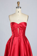 Wholesale Elegant Red Satin Strapless Prom Gown 33297