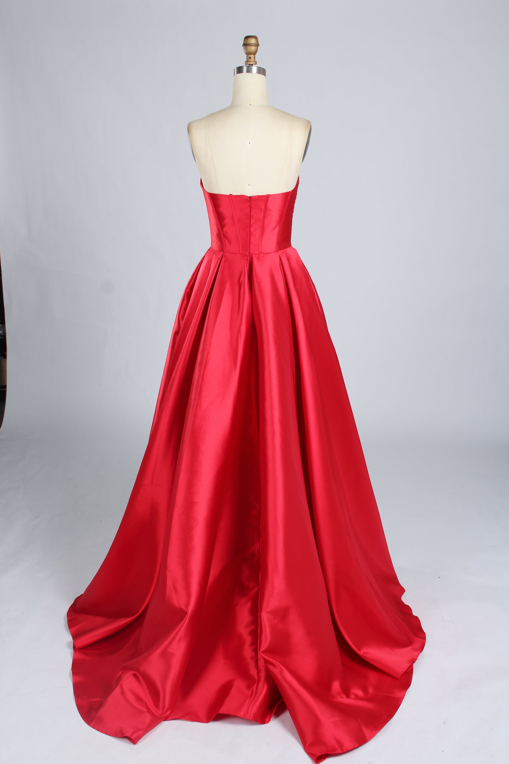 Wholesale Elegant Red Satin Strapless Prom Gown 33297