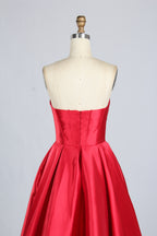 Wholesale Elegant Red Satin Strapless Prom Gown 33297